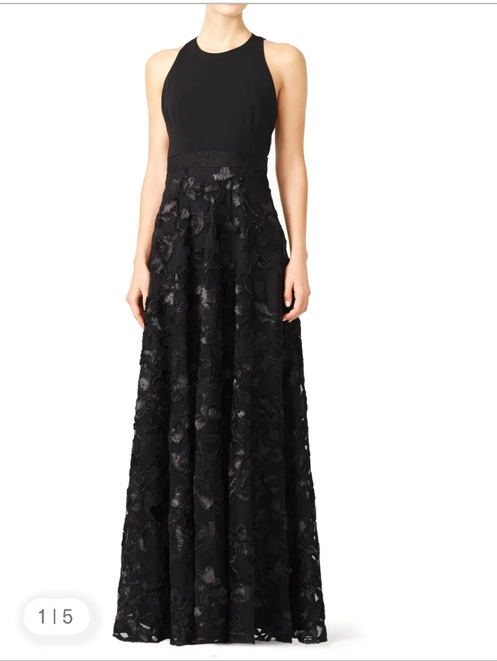 Badgley Mischka Black Halter Neck Appliqué Evening Gown